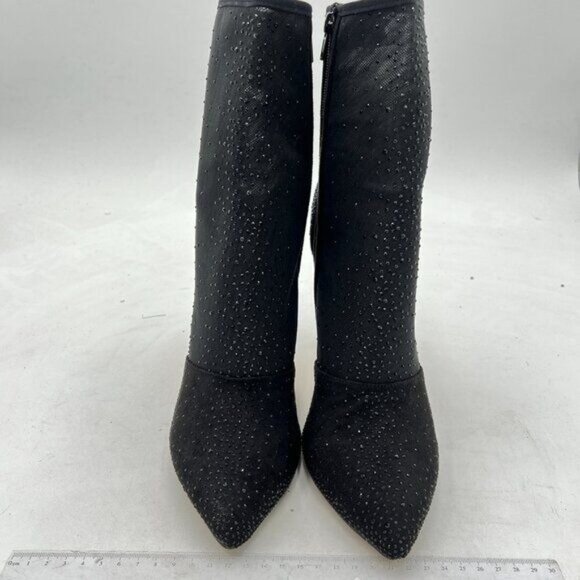 Black High Heel Ankle Boots Studded Closed Pointed Toe Stilettos Zipper Shoes - Picture 2 of 6